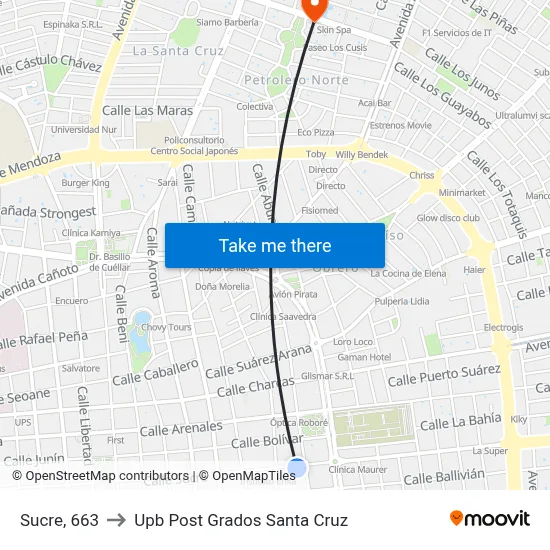 Sucre, 663 to Upb Post Grados Santa Cruz map