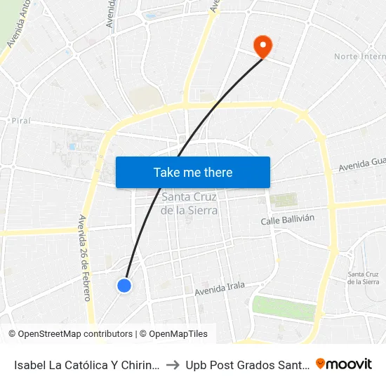 Isabel La Católica Y Chiringuanos to Upb Post Grados Santa Cruz map