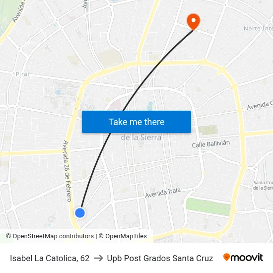 Isabel La Catolica, 62 to Upb Post Grados Santa Cruz map