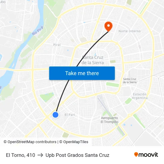 El Torno, 410 to Upb Post Grados Santa Cruz map