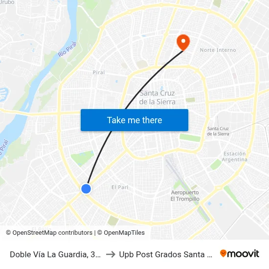 Doble Vía La Guardia, 3965 to Upb Post Grados Santa Cruz map