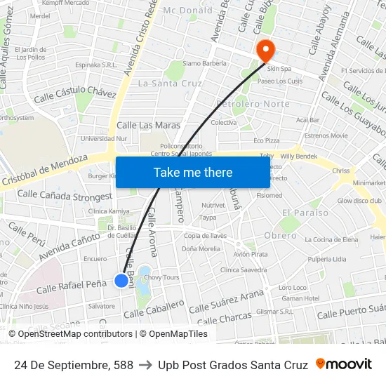 24 De Septiembre, 588 to Upb Post Grados Santa Cruz map