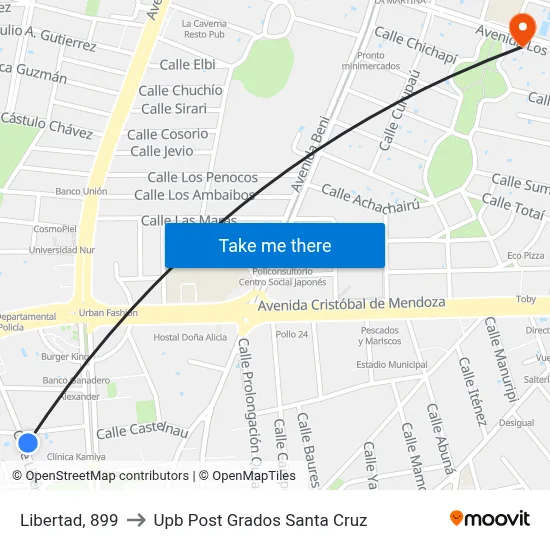 Libertad, 899 to Upb Post Grados Santa Cruz map