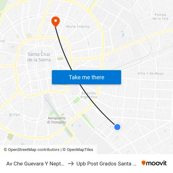 Av Che Guevara Y Neptuno to Upb Post Grados Santa Cruz map