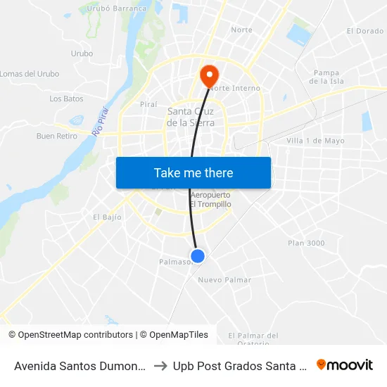 Avenida Santos Dumont, 35 to Upb Post Grados Santa Cruz map
