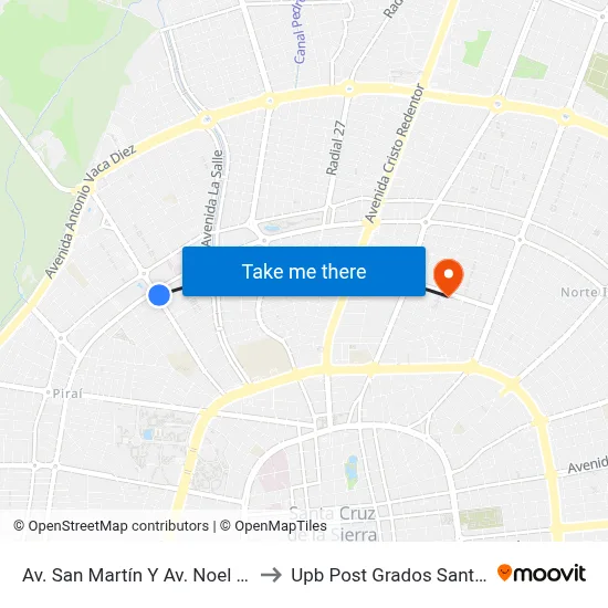 Av. San Martín Y Av. Noel Kempff to Upb Post Grados Santa Cruz map