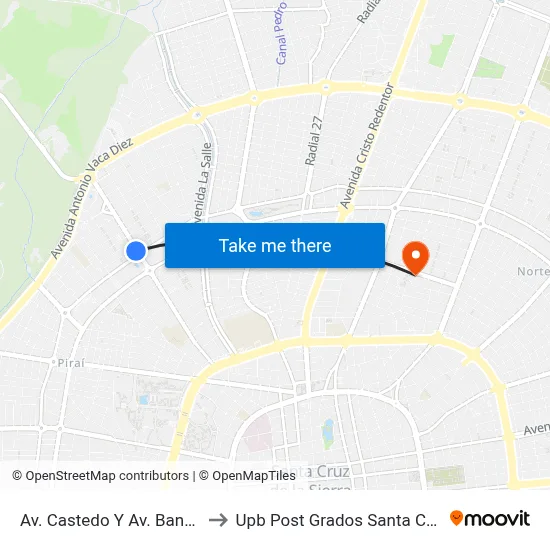 Av. Castedo Y Av. Banzer to Upb Post Grados Santa Cruz map