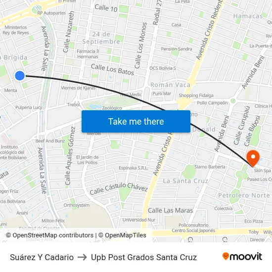 Suárez Y Cadario to Upb Post Grados Santa Cruz map