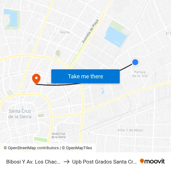 Bibosi Y Av. Los Chacos to Upb Post Grados Santa Cruz map