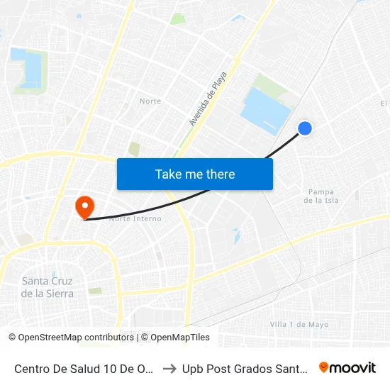 Centro De Salud 10 De Octubre to Upb Post Grados Santa Cruz map