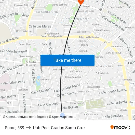 Sucre, 539 to Upb Post Grados Santa Cruz map