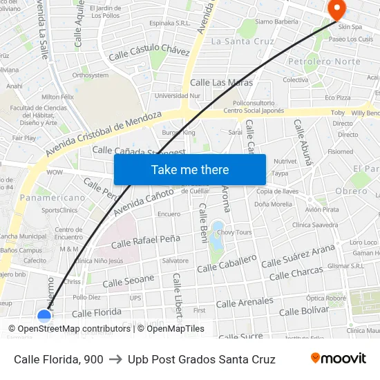 Calle Florida, 900 to Upb Post Grados Santa Cruz map