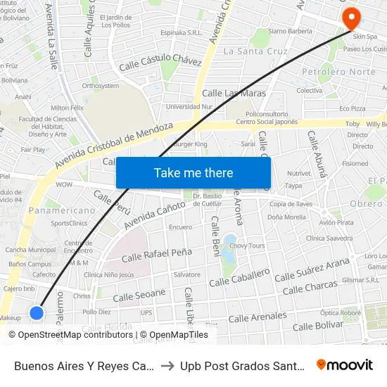 Buenos Aires Y Reyes Cardona to Upb Post Grados Santa Cruz map