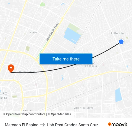 Mercado El Espino to Upb Post Grados Santa Cruz map