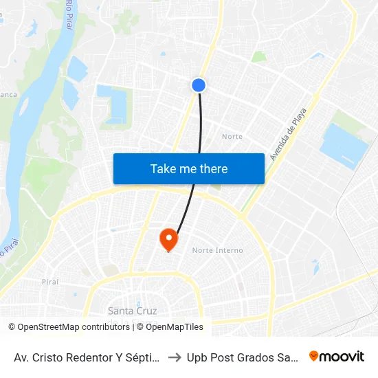 Av. Cristo Redentor Y Séptimo Anillo to Upb Post Grados Santa Cruz map