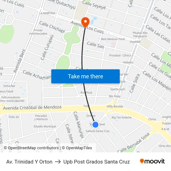 Av. Trinidad Y Orton to Upb Post Grados Santa Cruz map