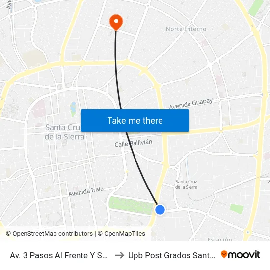 Av. 3 Pasos Al Frente Y Saucedo to Upb Post Grados Santa Cruz map