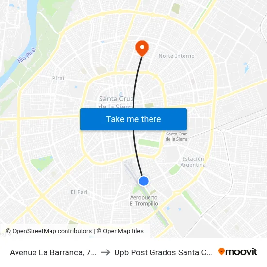 Avenue La Barranca, 730 to Upb Post Grados Santa Cruz map