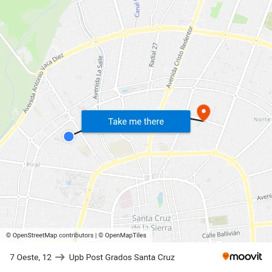 7 Oeste, 12 to Upb Post Grados Santa Cruz map