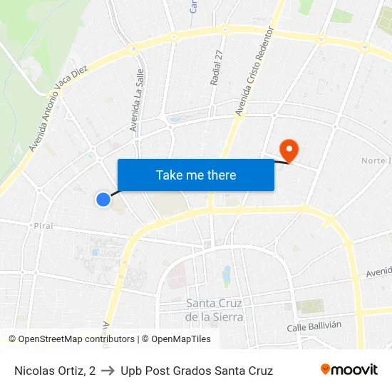 Nicolas Ortiz, 2 to Upb Post Grados Santa Cruz map