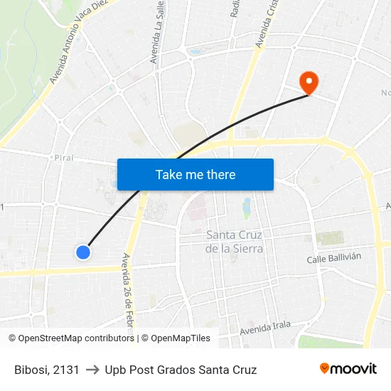 Bibosi, 2131 to Upb Post Grados Santa Cruz map