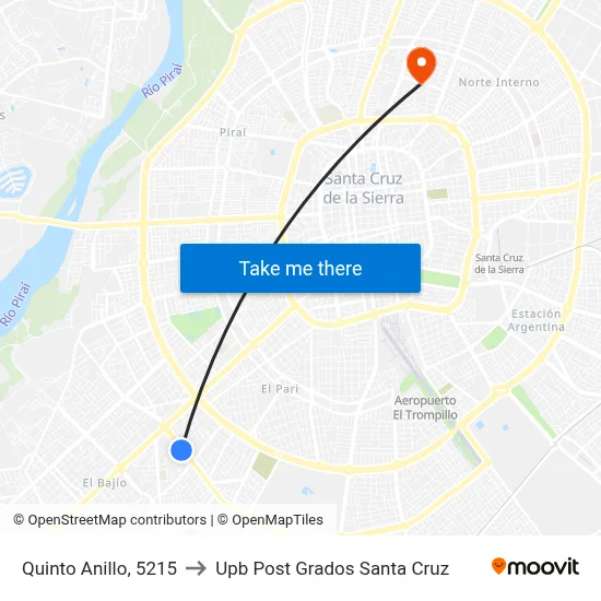 Quinto Anillo, 5215 to Upb Post Grados Santa Cruz map