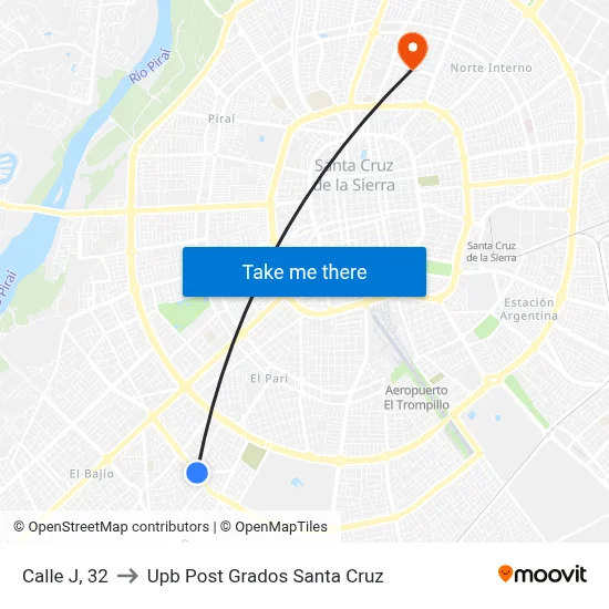 Calle J, 32 to Upb Post Grados Santa Cruz map