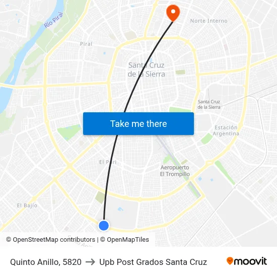 Quinto Anillo, 5820 to Upb Post Grados Santa Cruz map