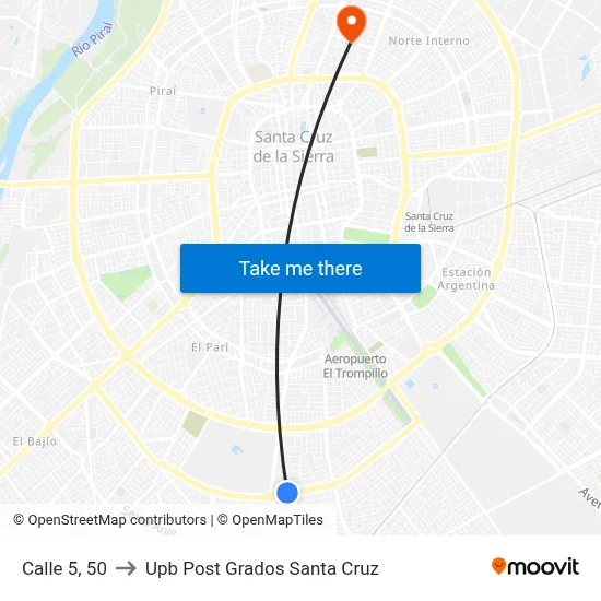 Calle 5, 50 to Upb Post Grados Santa Cruz map