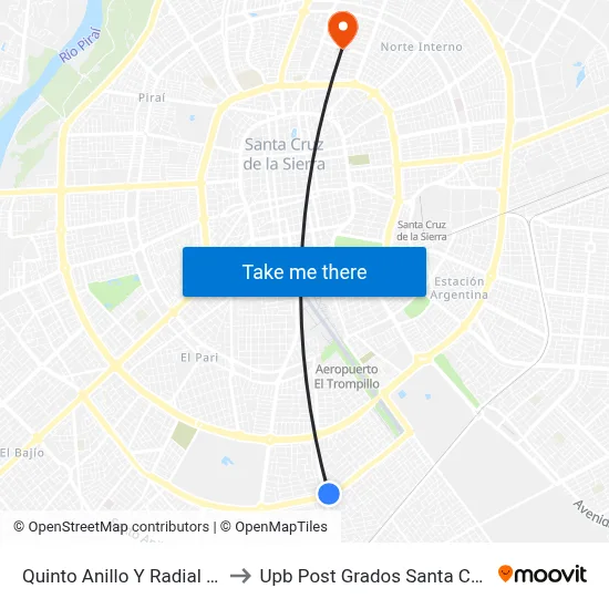 Quinto Anillo Y Radial 13 to Upb Post Grados Santa Cruz map