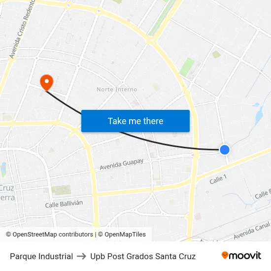 Parque Industrial to Upb Post Grados Santa Cruz map