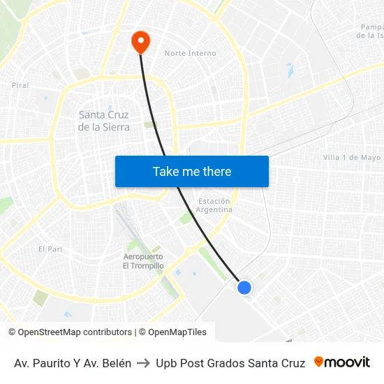 Av. Paurito Y Av. Belén to Upb Post Grados Santa Cruz map