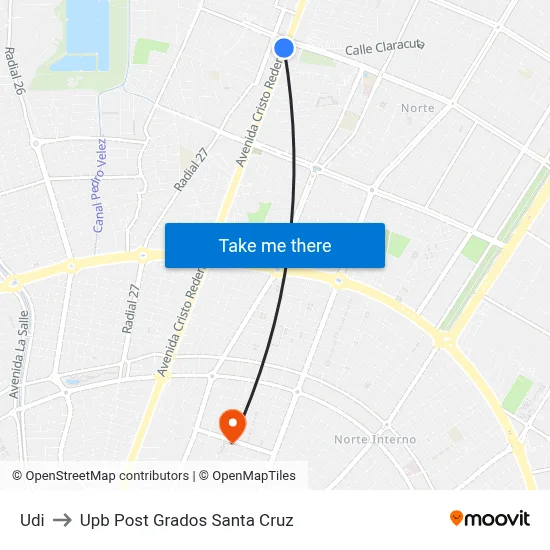 Udi to Upb Post Grados Santa Cruz map
