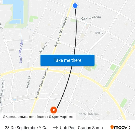 23 De Septiembre Y Calle 4 to Upb Post Grados Santa Cruz map