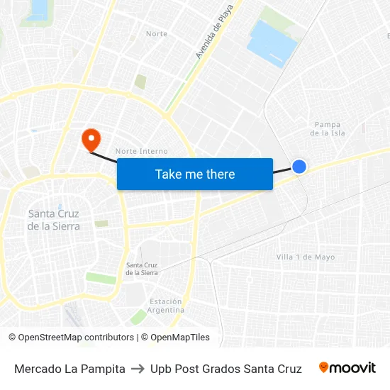 Mercado La Pampita to Upb Post Grados Santa Cruz map