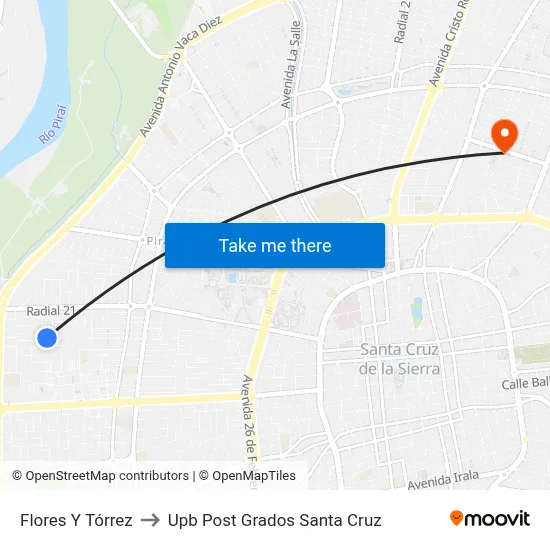 Flores Y Tórrez to Upb Post Grados Santa Cruz map