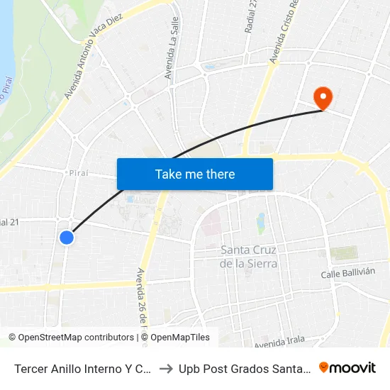 Tercer Anillo Interno Y Calle 7 to Upb Post Grados Santa Cruz map