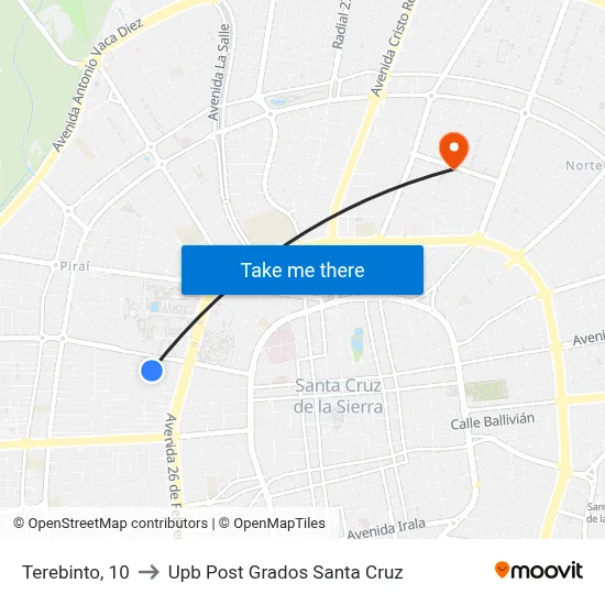 Terebinto, 10 to Upb Post Grados Santa Cruz map