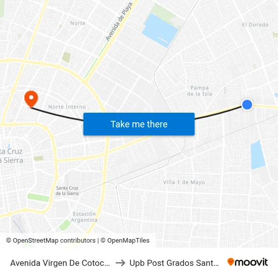 Avenida Virgen De Cotoca, 332 to Upb Post Grados Santa Cruz map