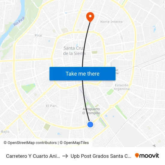 Carretero Y Cuarto Anillo to Upb Post Grados Santa Cruz map