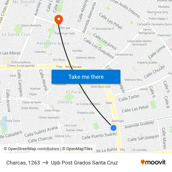 Charcas, 1263 to Upb Post Grados Santa Cruz map