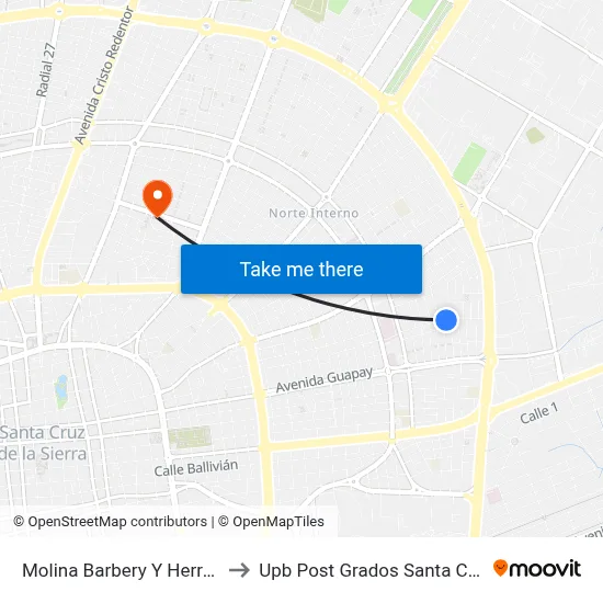 Molina Barbery Y Herrera to Upb Post Grados Santa Cruz map