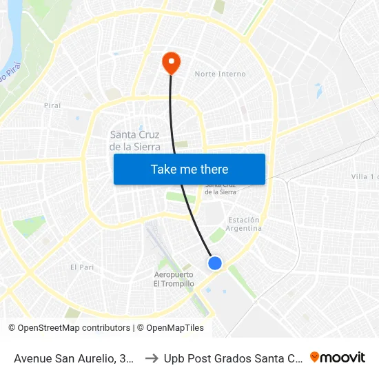 Avenue San Aurelio, 3729 to Upb Post Grados Santa Cruz map