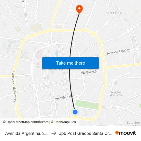 Avenida Argentina, 240 to Upb Post Grados Santa Cruz map