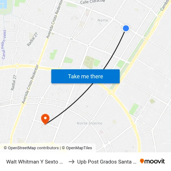 Walt Whitman Y Sexto Anillo to Upb Post Grados Santa Cruz map