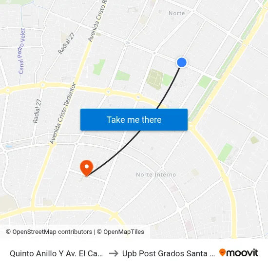 Quinto Anillo Y Av. El Carmen to Upb Post Grados Santa Cruz map