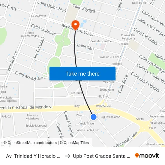 Av. Trinidad Y Horacio Ríos to Upb Post Grados Santa Cruz map