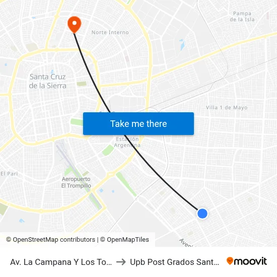 Av. La Campana Y Los Totaíses to Upb Post Grados Santa Cruz map