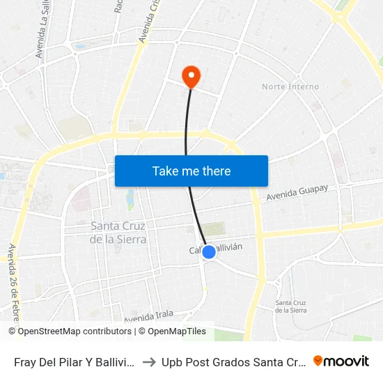 Fray Del Pilar Y Ballivián to Upb Post Grados Santa Cruz map