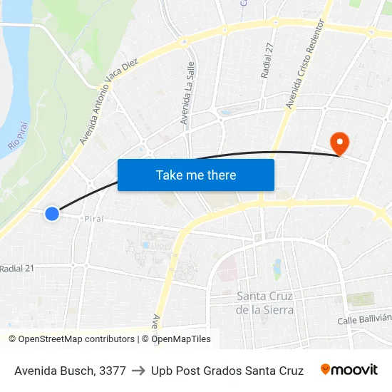 Avenida Busch, 3377 to Upb Post Grados Santa Cruz map